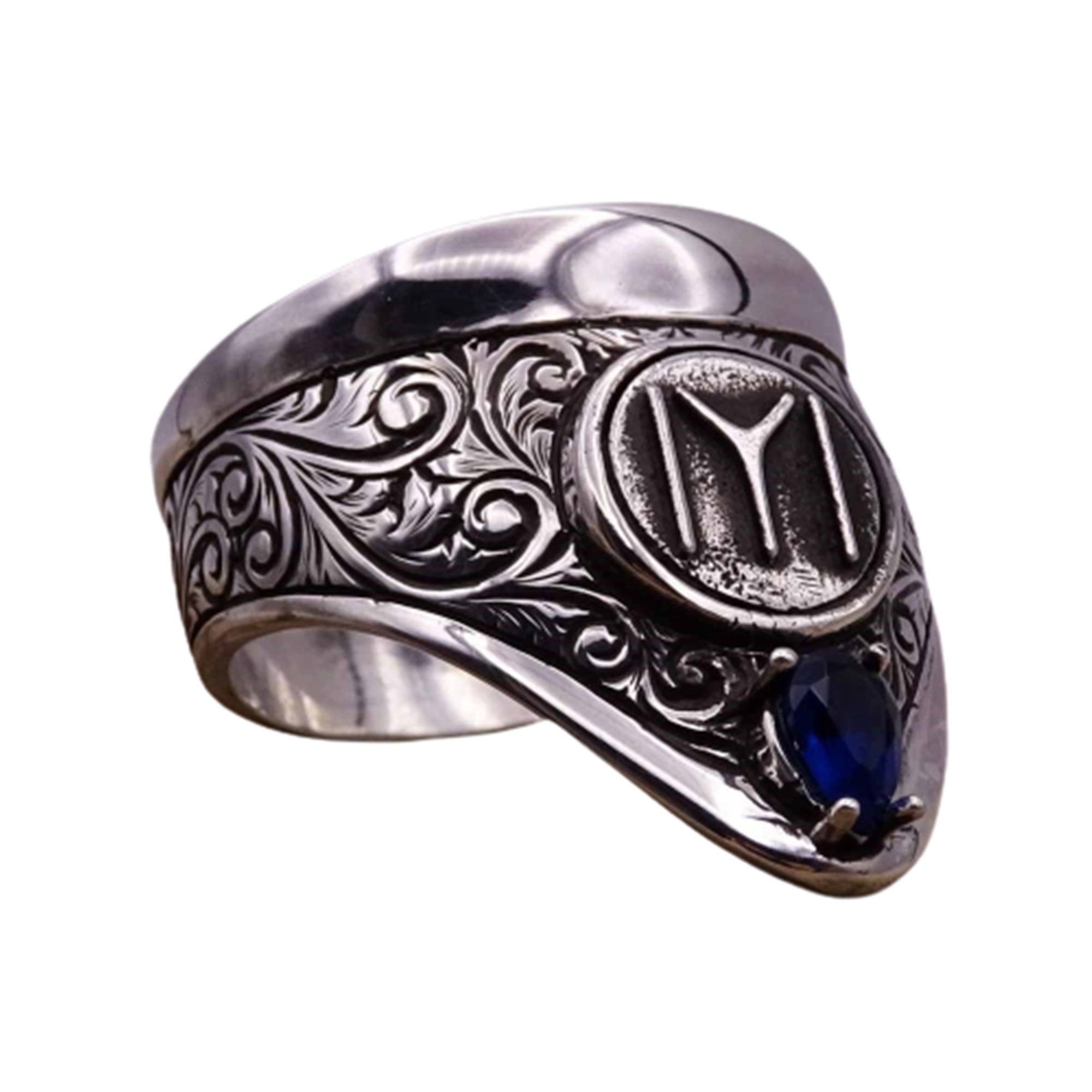 Solid 925 Sterling Silver Turkish IYI Kayi Tribe Ax Men's Ring - Symbolic Tribal Design, Size 6.5