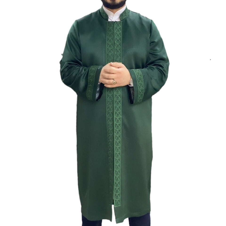 Green Acquittal Mens Prayer Jubbah, Traditional Anatolian Thobe, Elegant Mens Wear Kurta, Muslim Mens Clothing Plain Disdash Thawb Galabiyya
