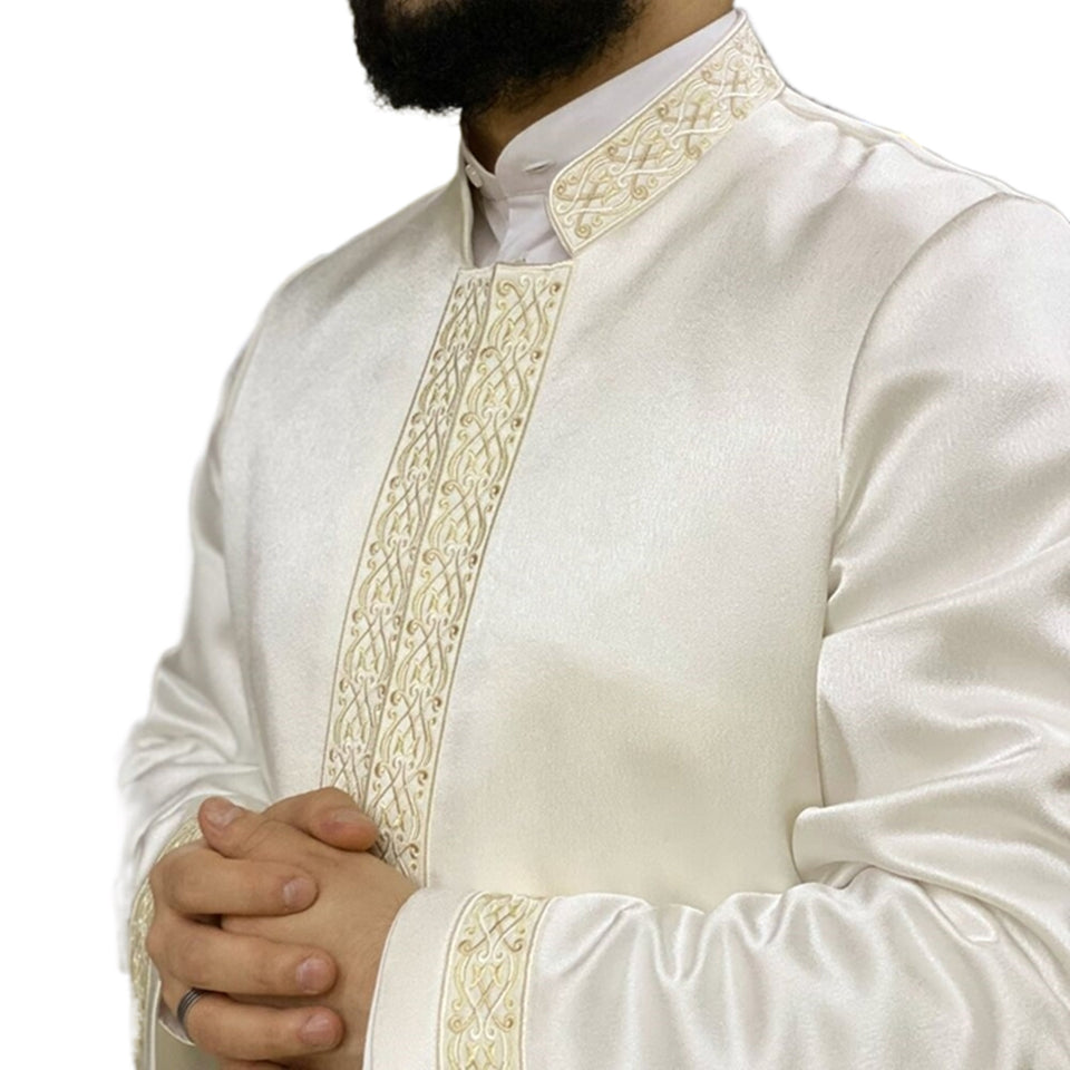 Cream Azeem Mens Prayer Jubbah, Prayer Robe, Traditional Anatolian Thobe, Elegant Mens Wear Kurta, Muslim Mens Clothing, Thawb