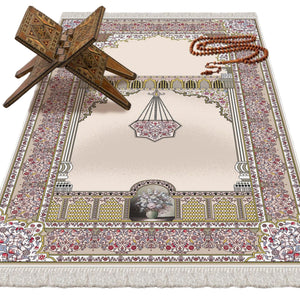 Flower Chandelier Soft Padded Prayer Rug | Cotton Layer Janamaz | Anti Slip Backing Bamboo Cotton Prayer Mat | Islamic Gifts