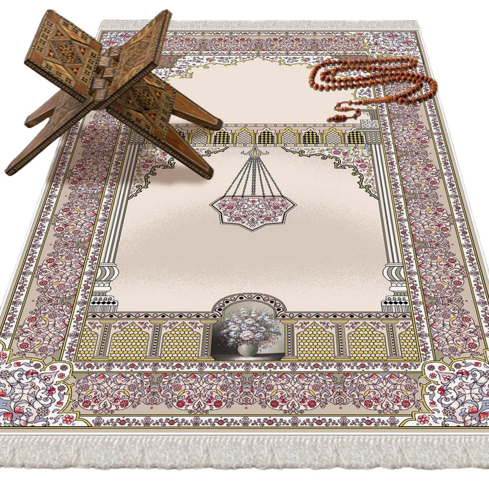 Flower Chandelier Soft Padded Prayer Rug | Cotton Layer Janamaz | Anti Slip Backing Bamboo Cotton Prayer Mat | Islamic Gifts