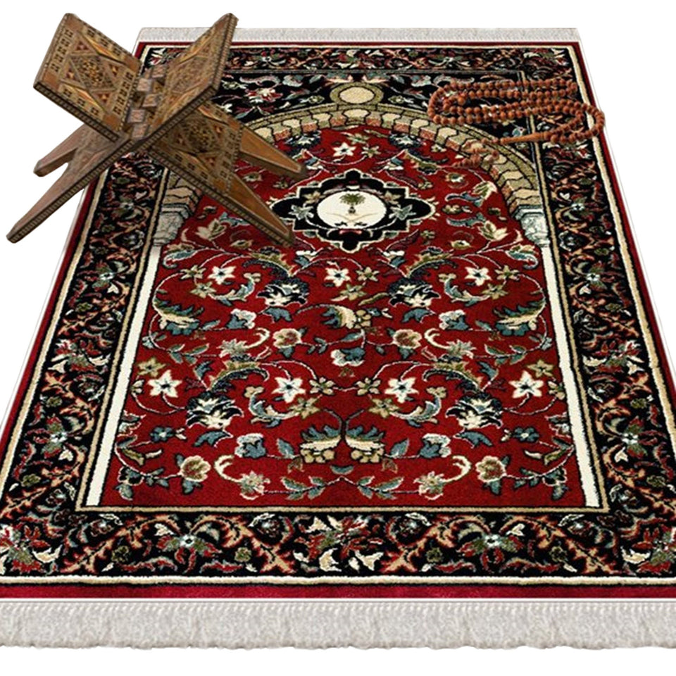 Clared Red Flowers of Mihrab Soft Padded Prayer Mat Prayer Mat With Tasbeeh Prayer Rug Muslim Janamaz Sajjada Turkish Rug Islamic Gift 1029