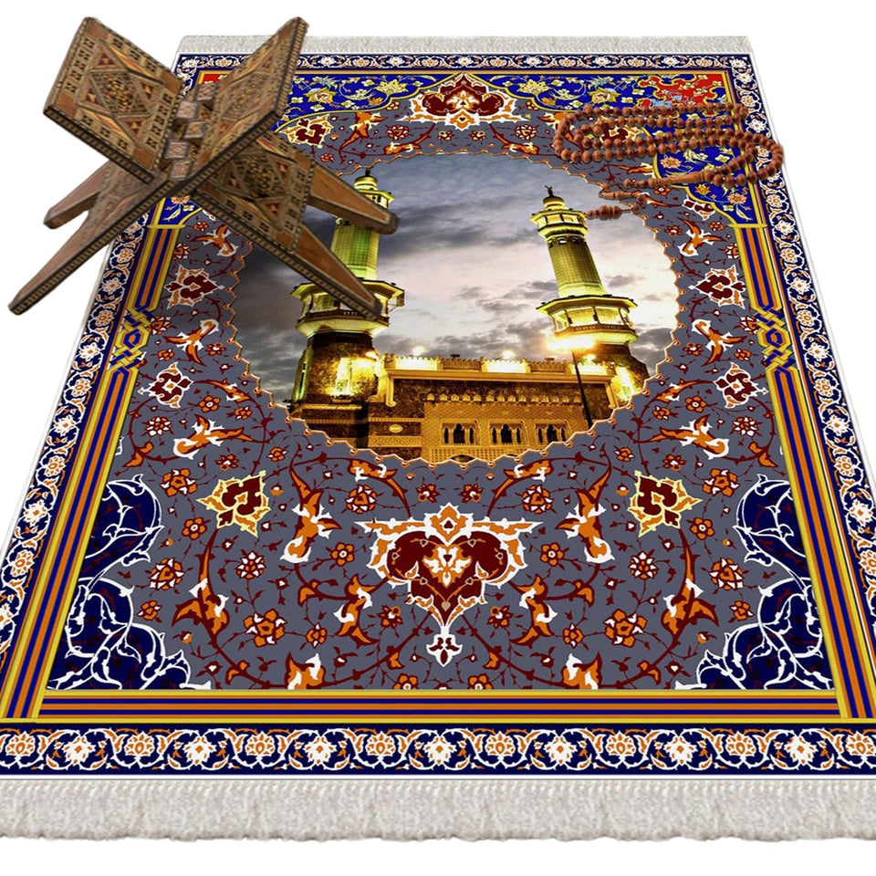 Masjid Al Haram Soft Padded Prayer Rug | Cotton Layer Janamaz | Anti Slip Backing Bamboo Cotton Prayer Mat | Islamic Gifts