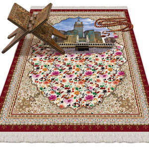 View Of Kaaba Soft Padded Prayer Rug | Cotton Layer Janamaz | Anti Slip Backing Bamboo Cotton Prayer Mat | Islamic Gifts