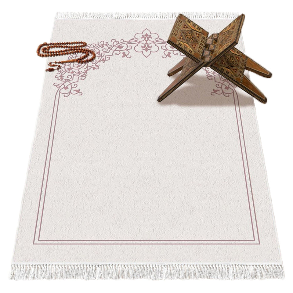 Pink Carpet Soft Padded Prayer Rug | Cotton Layer Janamaz | Anti Slip Backing Bamboo Cotton Prayer Mat | Islamic Gifts