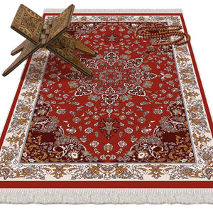 Red Siberian Bugloss Soft Padded Prayer Rug | Cotton Layer Janamaz | Anti Slip Backing Bamboo Cotton Prayer Mat | Islamic Gifts