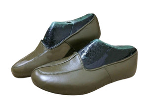 Lux Genuine Leather Khaki Feet Warmer with Men Size | Winter Socks | Shoes | Unisex House Slippers | Handmade Leather Socks | Home Shoes - islamicbazaar