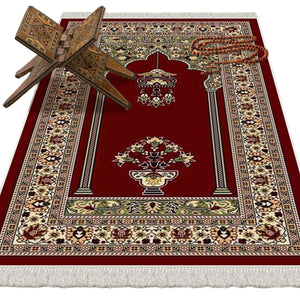 Red Carpet Soft Padded Prayer Rug | Cotton Layer Janamaz | Anti Slip Backing Bamboo Cotton Prayer Mat | Islamic Gifts