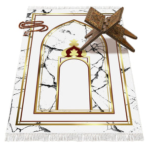 Crveno-bijeli mekani podstavljeni molitveni tepih | Pamučni sloj Janamaz | Protuklizni podmetač od bambusovog pamuka za molitvu | Ramazanski islamski pokloni