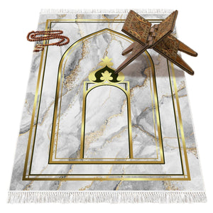 Gold Mihrab Soft Padded Prayer Rug | Cotton Layer Janamaz | Anti Slip Backing Bamboo Cotton Prayer Mat | Eid Gifts