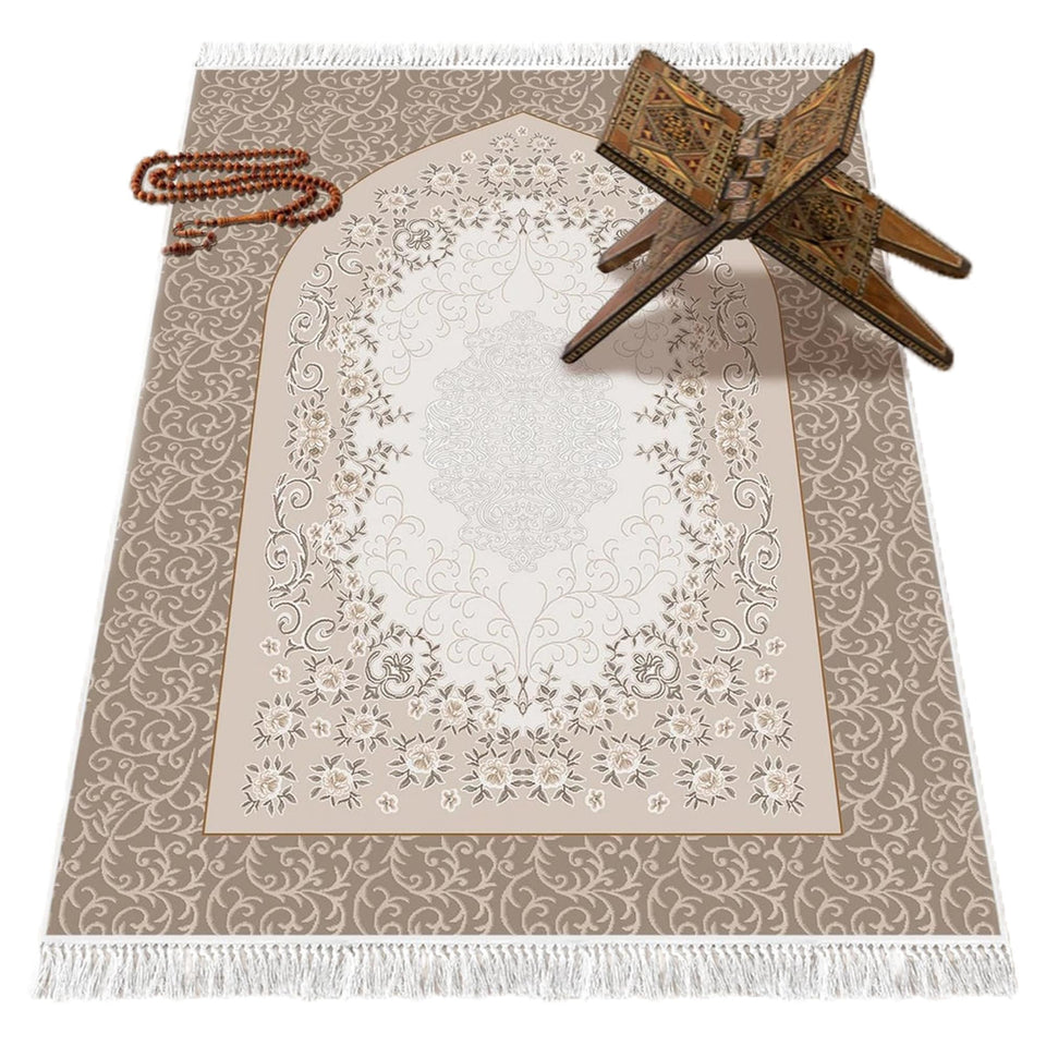 Mihrab of Süleymaniye Mosque Soft Padded Prayer Rug | Cotton Layer Janamaz | Anti Slip Backing Bamboo Cotton Prayer Mat | Islamic Gifts