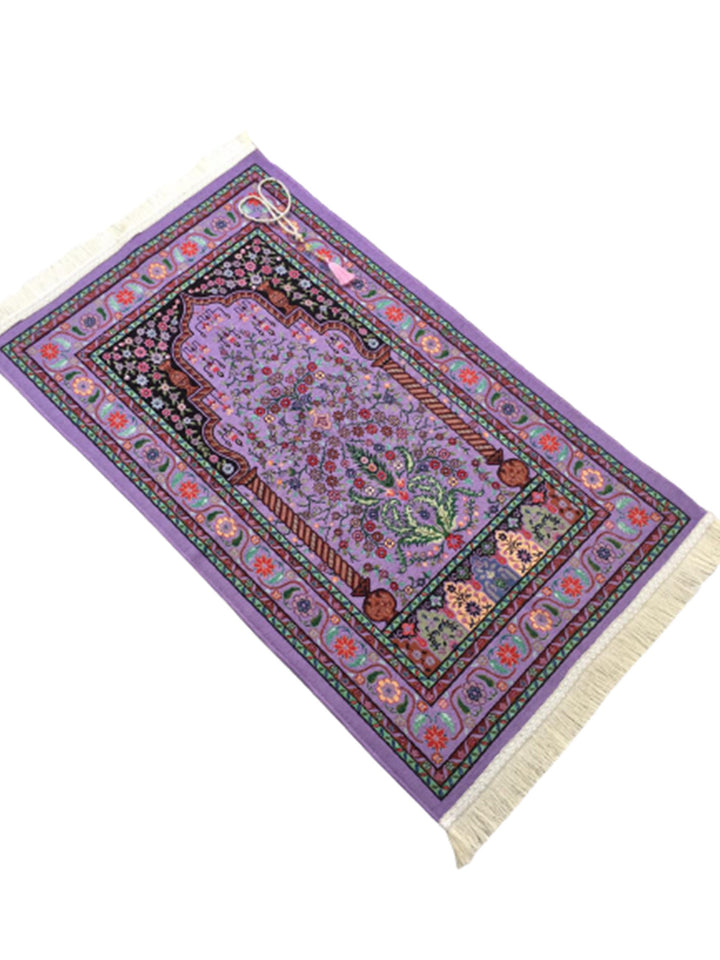 Little Flowers Prayer Mat, Purple Prayer Mat with Tasbeeh, Prayer Rug, Muslim Janamaz, Namaz Rug, Musallah, Islamic Gift