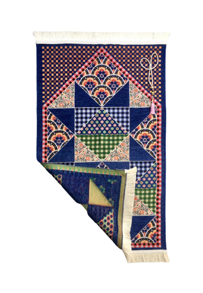 Blue Patch Work Sejadah, Rawdah Inspired Lux Prayer Mat,  Prophet's Mosque Prayer Rug, Alrawda Janamaz, Rawda, Unique Islamic Gift