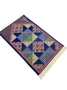 Blue Patch Work Sejadah, Rawdah Inspired Lux Prayer Mat,  Prophet's Mosque Prayer Rug, Alrawda Janamaz, Rawda, Unique Islamic Gift