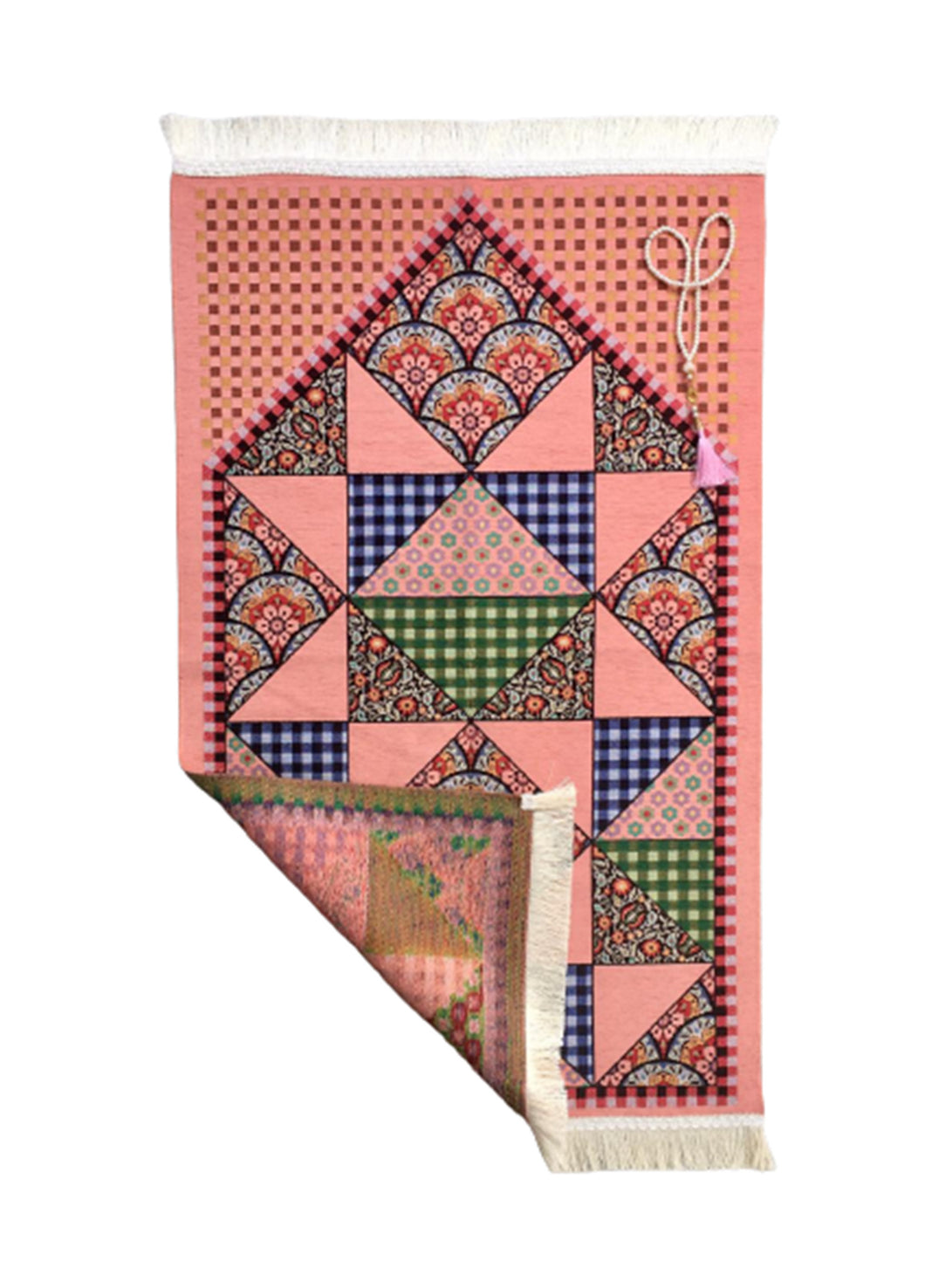 Pink Patch Work Sejadah, Rawdah Inspired Lux Prayer Mat,  Prophet's Mosque Prayer Rug, Alrawda Janamaz, Rawda, Unique Islamic Gift