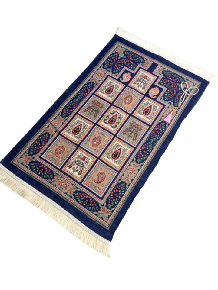 Navy Blue Patchwork Prayer Mat, Prayer Mat with Tasbeeh, Prayer Rug, Bohemian Rug, Turkish Rug, Islamic Gift YSLM16