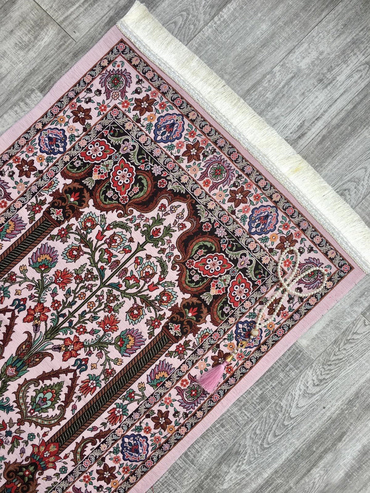Prayer Mat | Ultra Lux Chenille Prayer Rug | Woven Sajdah | Musalla | Janamaz | Unique Islamic Gift | Pink Ethnic Prayer Mat