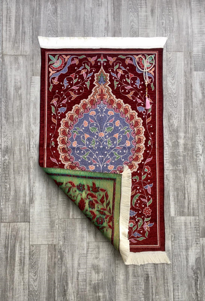 Prayer Mat | Ultra Lux Chenille Prayer Rug | Woven Sajdah | Musalla | Janamaz | Unique Islamic Gift | Red Pomegranate Prayer Mat