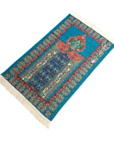 Prayer Mat | Ultra Lux Chenille Prayer Rug | Woven Sajdah | Musalla | Janamaz | Unique Islamic Gift | Turquoise Flower Arrow Prayer Mat - islamicbazaar