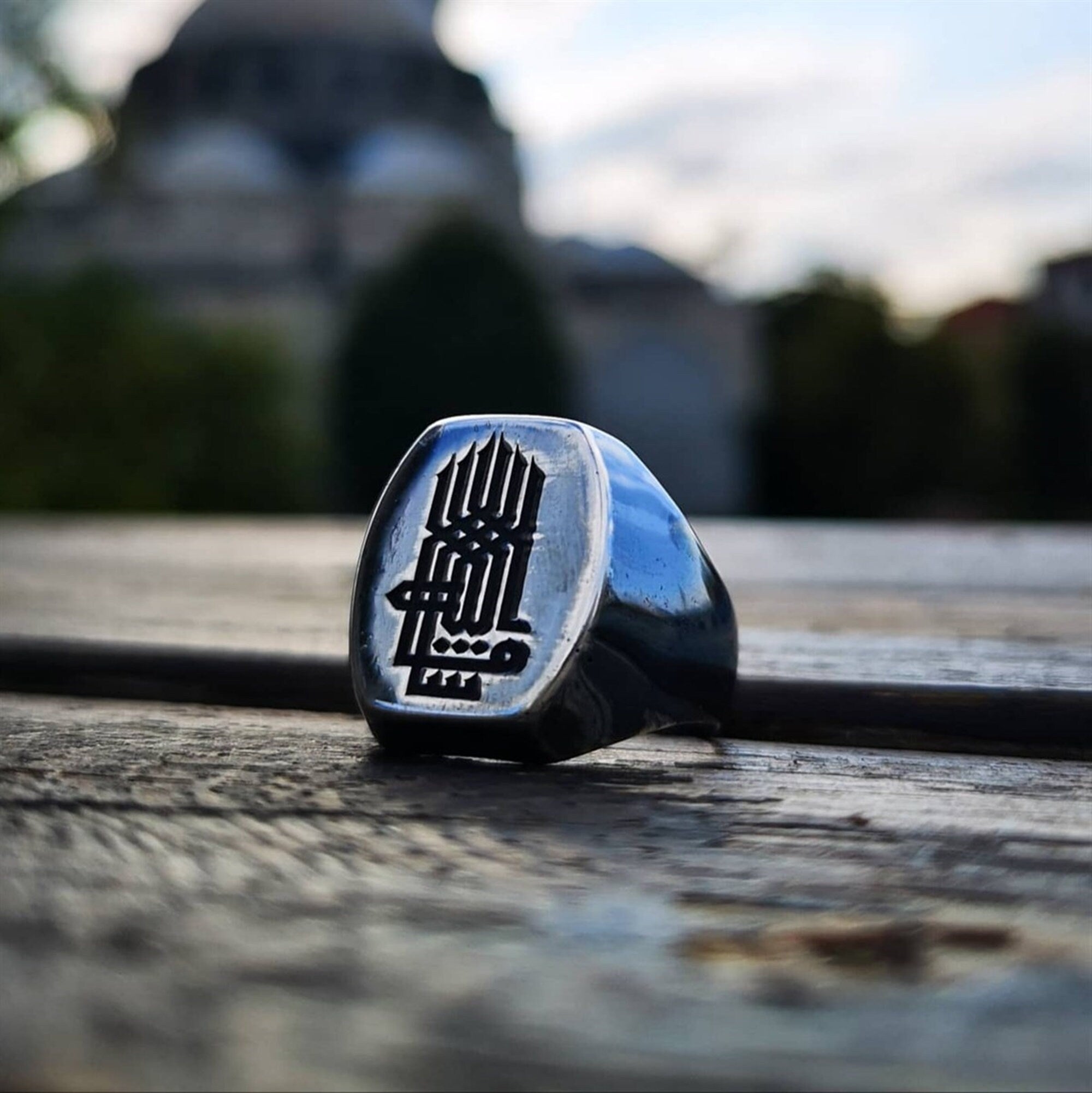 银Mashallah 戒指，男士伊斯兰戒指，个性戒指，穆斯林礼物