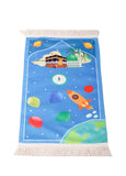 Personalized Prayer Mat for Kids, Blue Space Islamic Praying Rug for Children, Educational Prayer Mat, Janamaz Muslim Child First Prayer Mat
