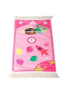 Personalized Prayer Mat for Kids, Pink Space Islamic Praying Rug for Children, Educational Prayer Mat, Janamaz Muslim Child First Prayer Mat