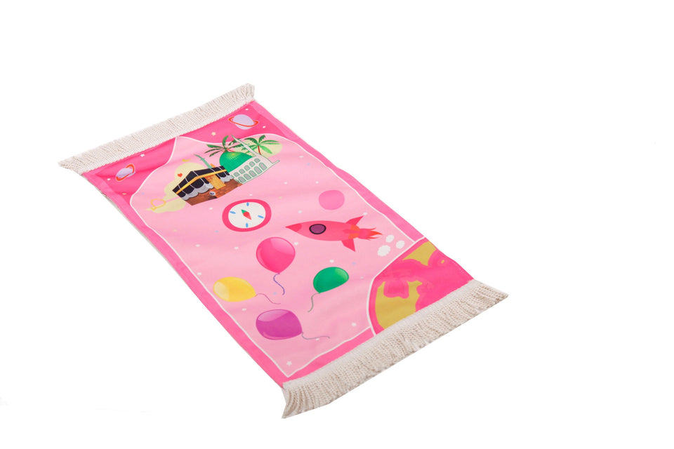 Personalized Prayer Mat for Kids, Pink Space Islamic Praying Rug for Children, Educational Prayer Mat, Janamaz Muslim Child First Prayer Mat