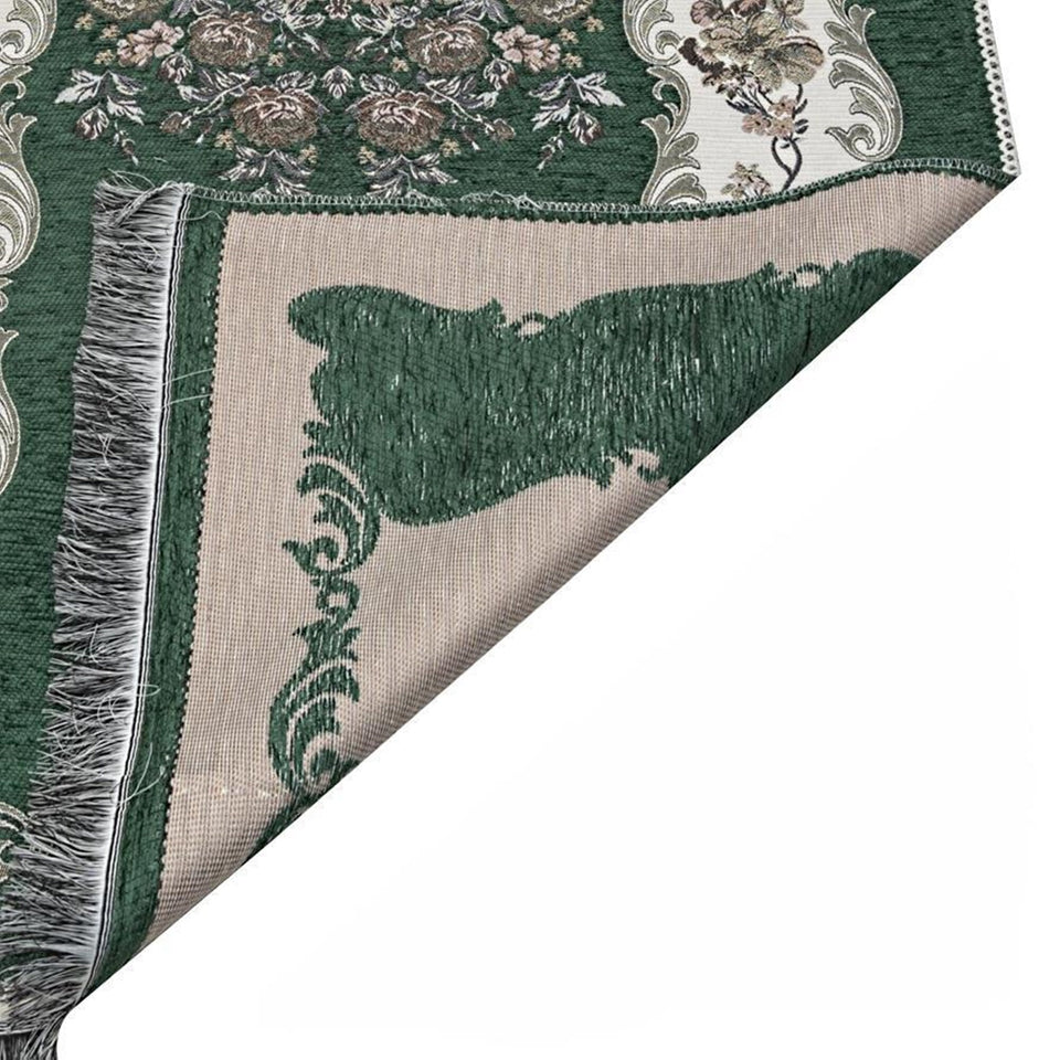 Dark Green Lux Roses Islamic Prayer Rug, Portable Sejadah, Travel Prayer Rug, Salat Musallah Sejadah Janamaz