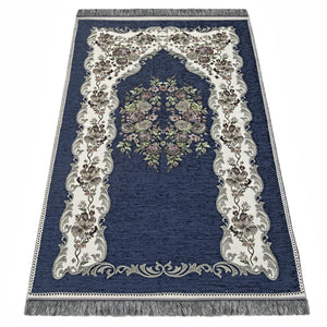 Navy Blue Lux Roses Islamic Prayer Rug, Portable Sejadah, Travel Prayer Rug, Salat Musallah Sejadah Janamaz