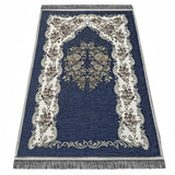 Navy Blue Lux Roses Islamic Prayer Rug, Portable Sejadah, Travel Prayer Rug, Salat Musallah Sejadah Janamaz