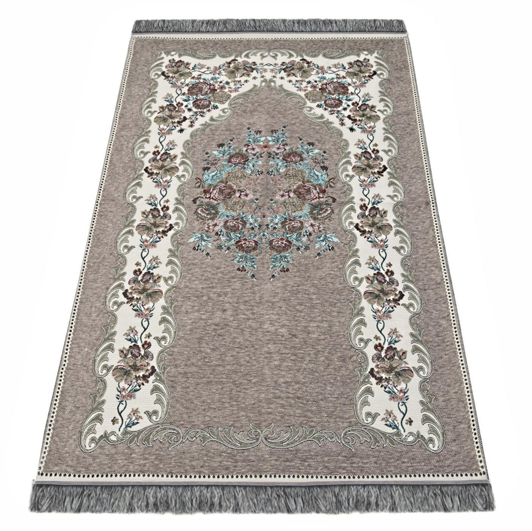 Beige Brown Lux Roses  Islamic Prayer Rug, Portable Sejadah, Travel Prayer Rug, Salat Musallah Sejadah Janamaz