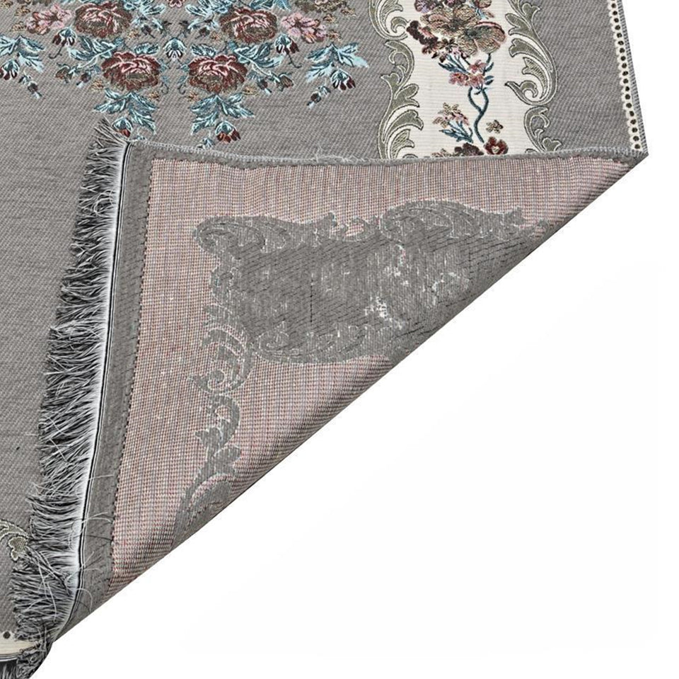Gray Lux Roses Islamic Prayer Rug, Portable Sejadah, Travel Prayer Rug, Salat Musallah Sejadah Janamaz