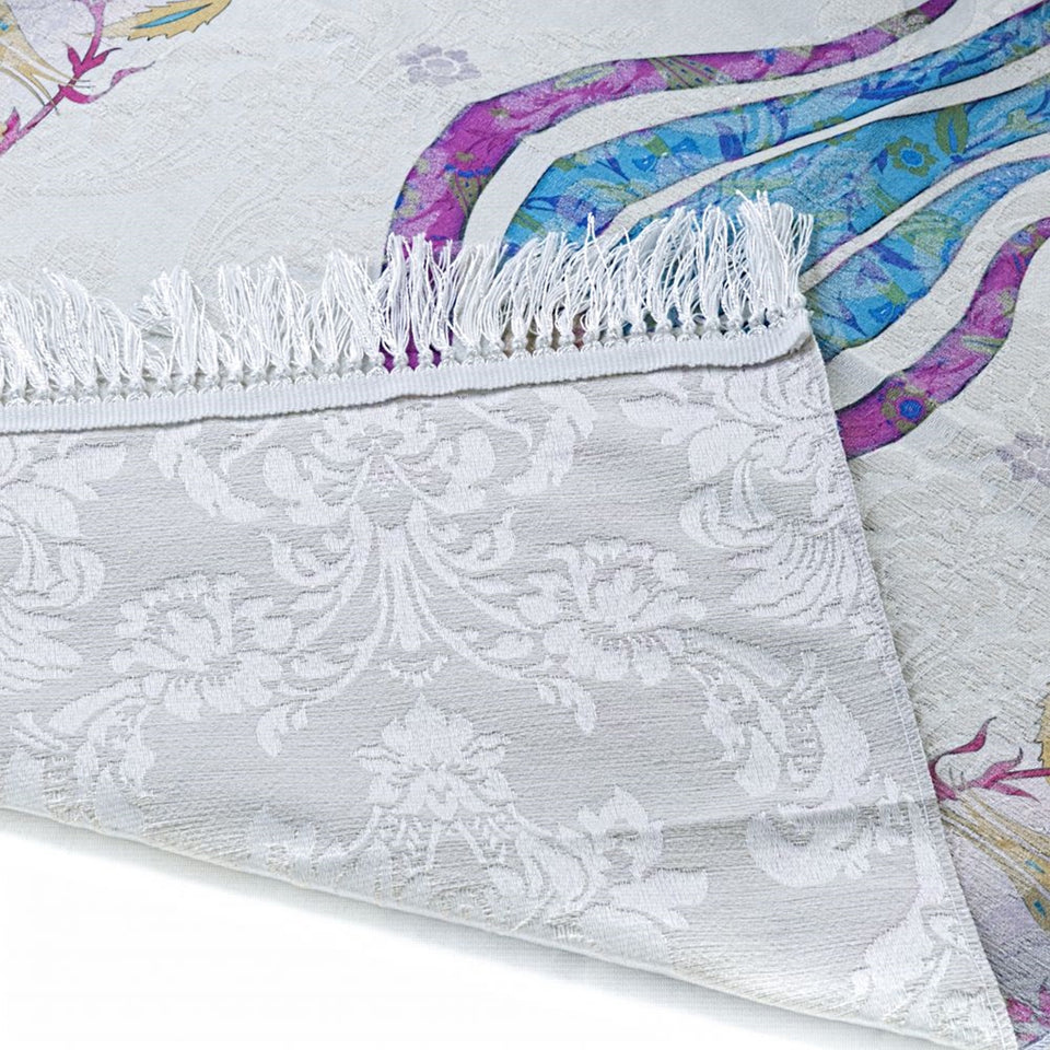 Thin Cotton Green Islamic Prayer Rug, Blue Tulip Motiff Janamaz Musallah Sesallah Sejadah Carpet Muslim Seccade Islam Sajadah