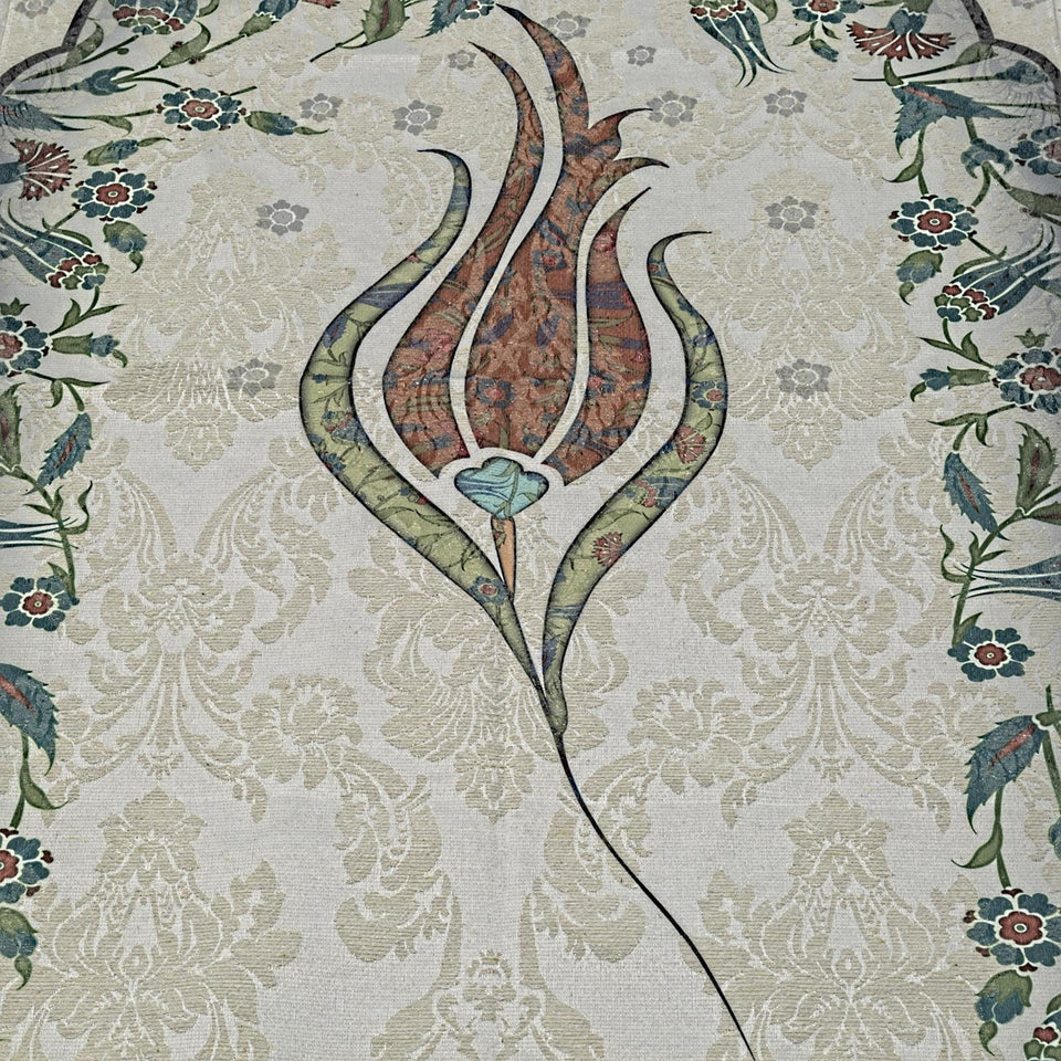 Thin Cotton Islamic Prayer Rug, Green Tulip Motiff Janamaz Musallah Sesallah Sejadah Carpet Muslim Seccade Islam Sajadah