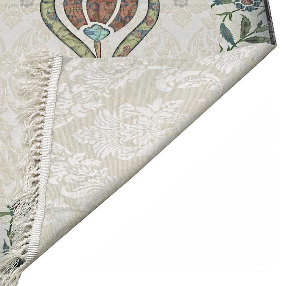 Thin Cotton Islamic Prayer Rug, Green Tulip Motiff Janamaz Musallah Sesallah Sejadah Carpet Muslim Seccade Islam Sajadah