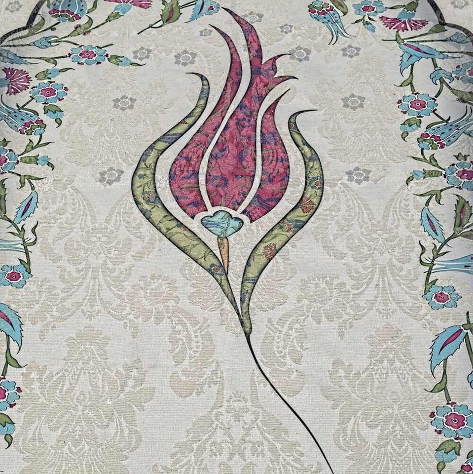 Thin Cotton Islamic Prayer Rug, Fuchsia Tulip Motiff Janamaz Musallah Sesallah Sejadah Carpet Muslim Seccade Islam Sajadah