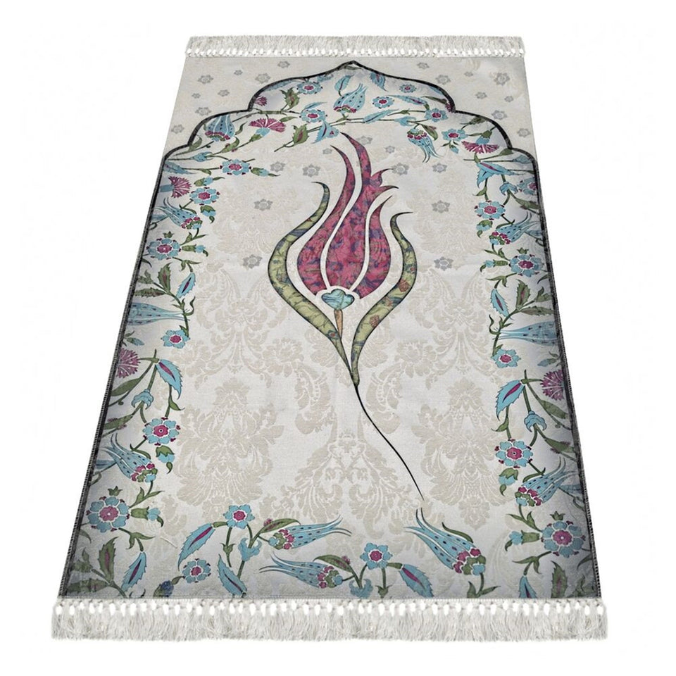 Thin Cotton Islamic Prayer Rug, Fuchsia Tulip Motiff Janamaz Musallah Sesallah Sejadah Carpet Muslim Seccade Islam Sajadah