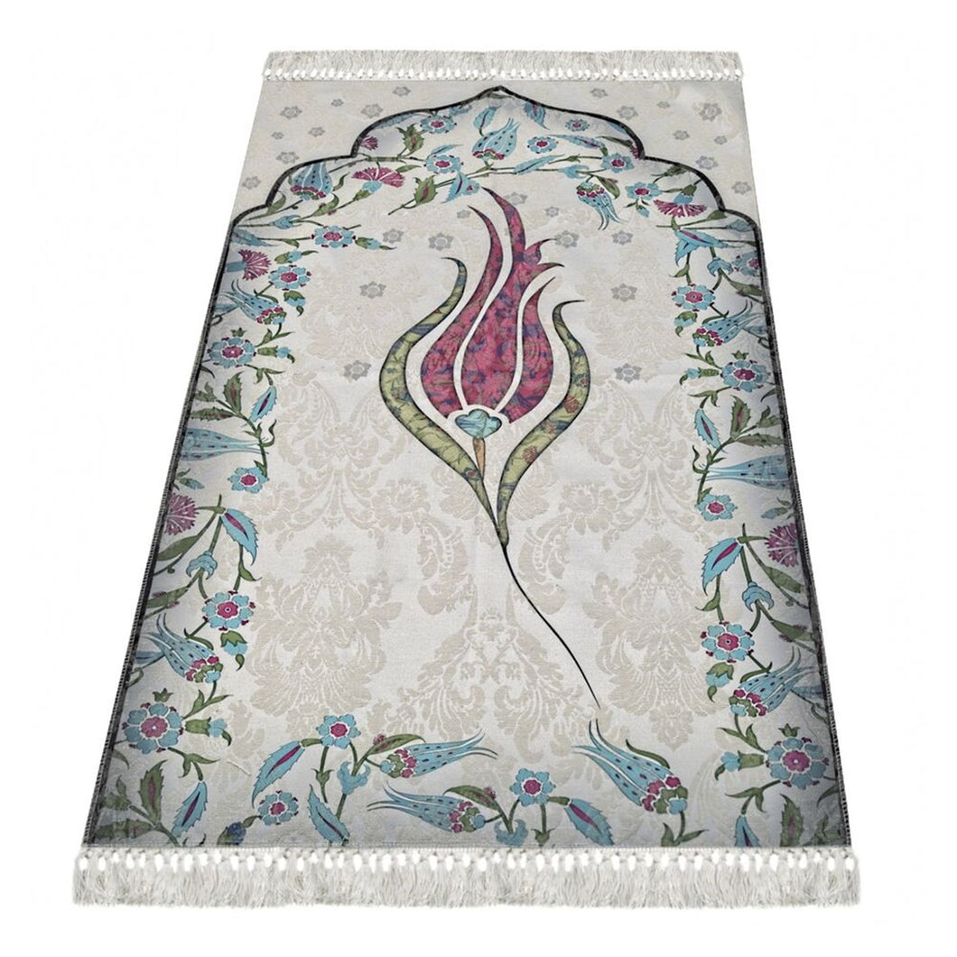 Thin Cotton Islamic Prayer Rug, Fuchsia Tulip Motiff Janamaz Musallah Sesallah Sejadah Carpet Muslim Seccade Islam Sajadah