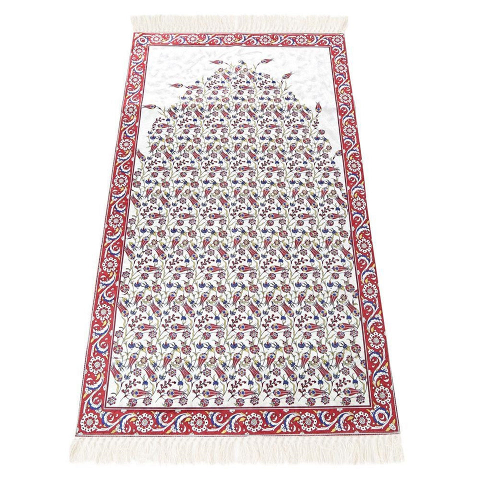 Lux Red Prayer Mat , Kutahya Flowers, Wedding Gift, Anniversary Gift, Prayer Rug, Dowries Janamaz