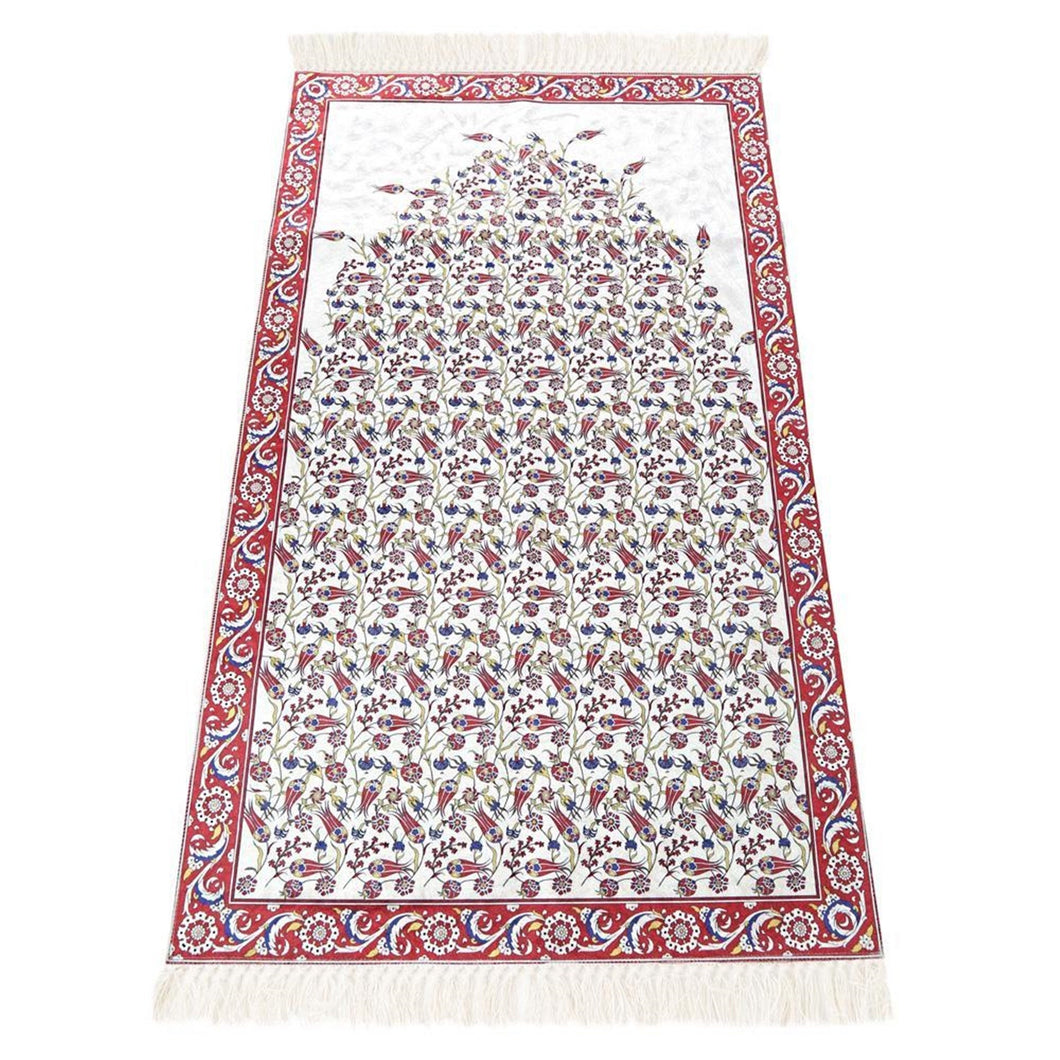 Lux Red Prayer Mat , Kutahya Flowers, Wedding Gift, Anniversary Gift, Prayer Rug, Dowries Janamaz
