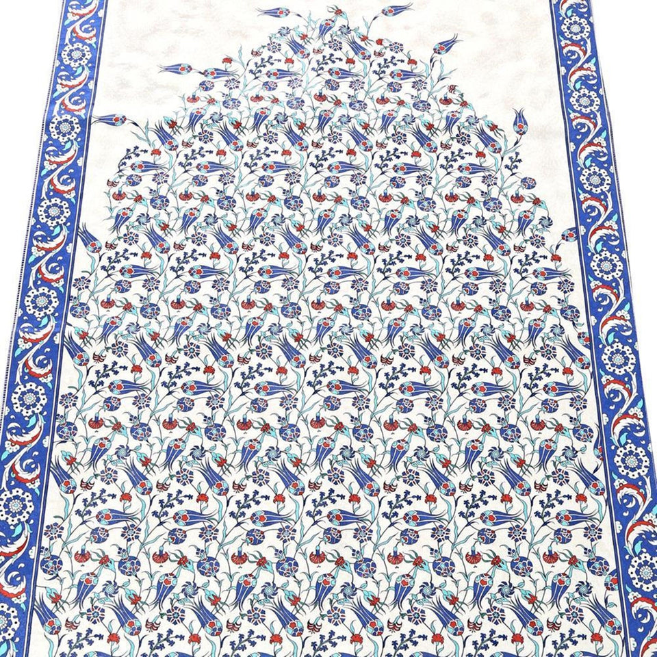 Lux Navy Blue Prayer Mat , Kutahya Flowers, Wedding Gift, Anniversary Gift, Prayer Rug, Dowries Janamaz