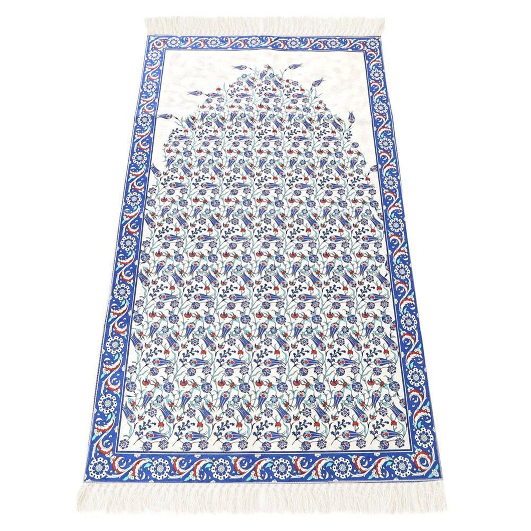 Lux Navy Blue Prayer Mat , Kutahya Flowers, Wedding Gift, Anniversary Gift, Prayer Rug, Dowries Janamaz