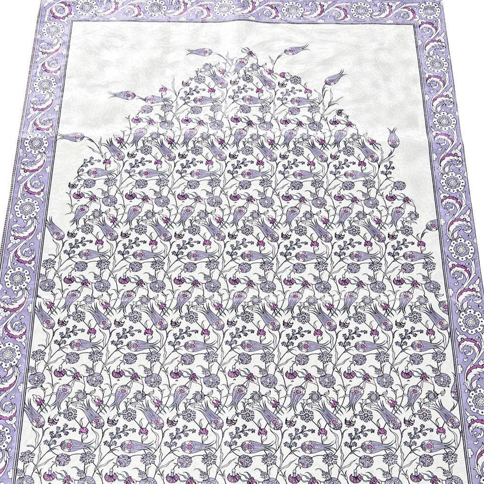 Lux Lilac Prayer Mat , Kutahya Flowers, Wedding Gift, Anniversary Gift, Prayer Rug, Dowries Janamaz