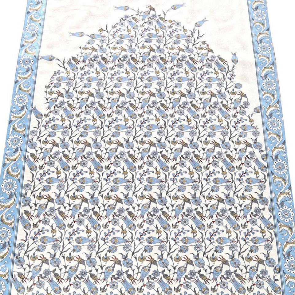 Lux Blue Prayer Mat , Kutahya Flowers, Wedding Gift, Anniversary Gift, Prayer Rug, Dowries Janamaz