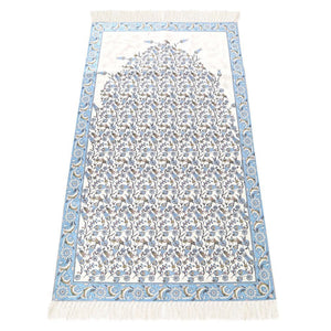 Lux Blue Prayer Mat , Kutahya Flowers, Wedding Gift, Anniversary Gift, Prayer Rug, Dowries Janamaz