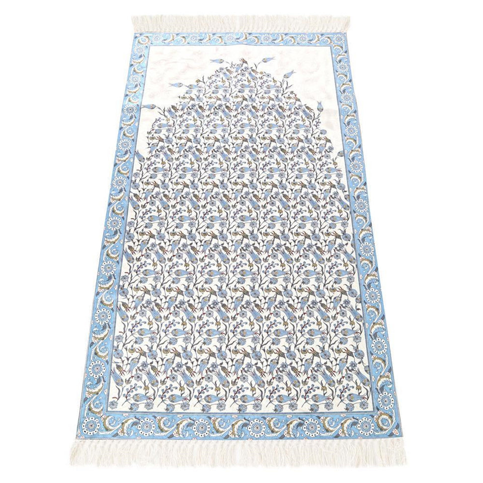 Lux Blue Prayer Mat , Kutahya Flowers, Wedding Gift, Anniversary Gift, Prayer Rug, Dowries Janamaz