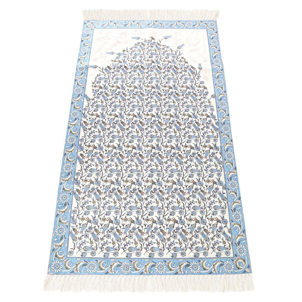 Lux Blue Prayer Mat , Kutahya Flowers, Wedding Gift, Anniversary Gift, Prayer Rug, Dowries Janamaz