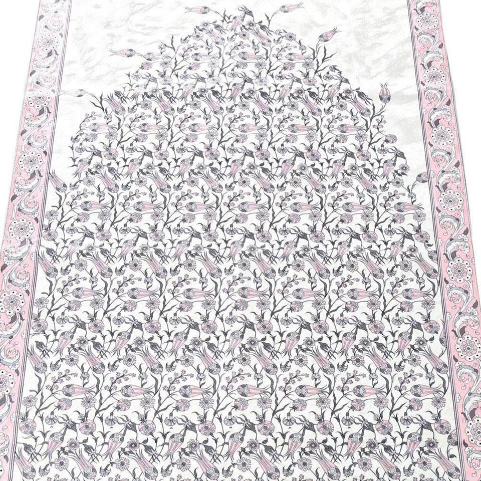 Lux Pink Prayer Mat , Kutahya Flowers, Wedding Gift, Anniversary Gift, Prayer Rug, Dowries Janamaz