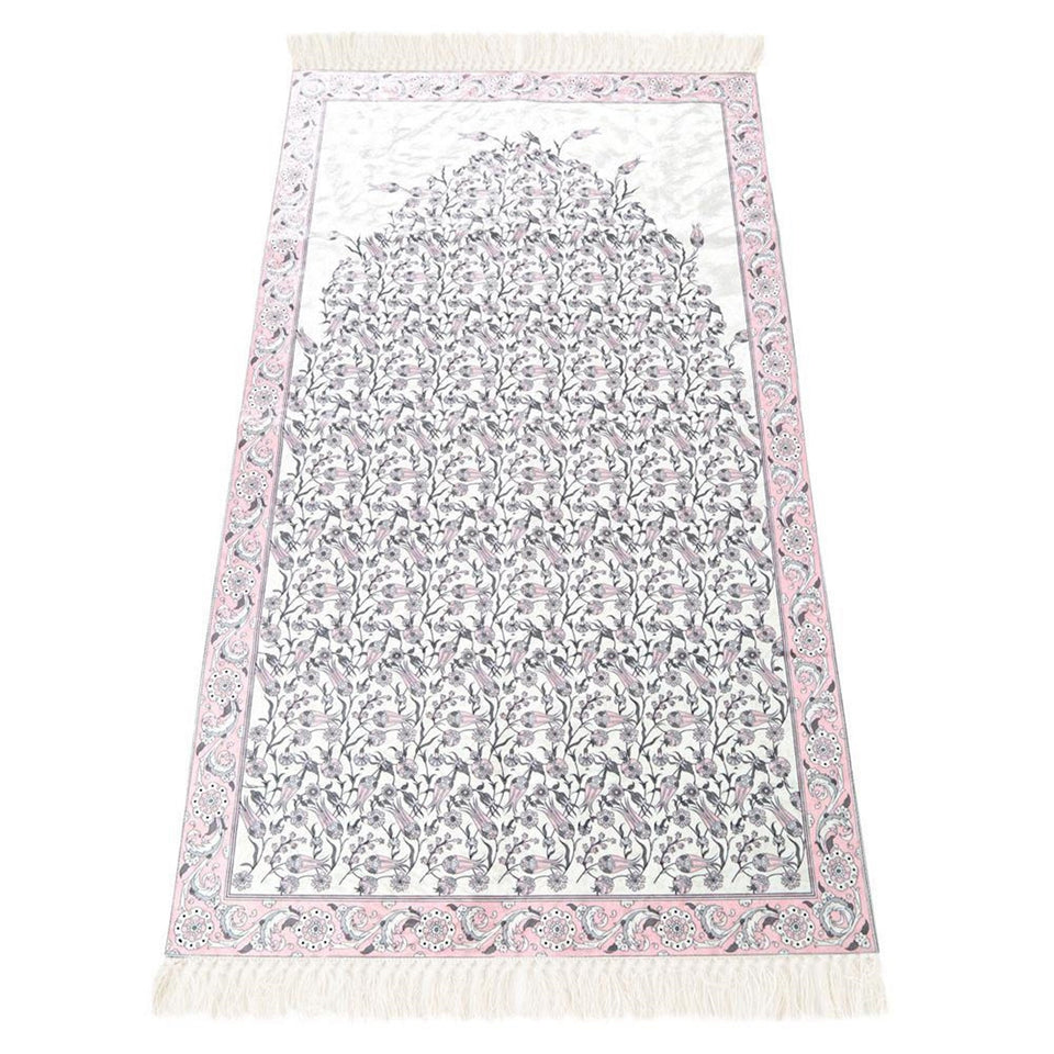 Lux Pink Prayer Mat , Kutahya Flowers, Wedding Gift, Anniversary Gift, Prayer Rug, Dowries Janamaz