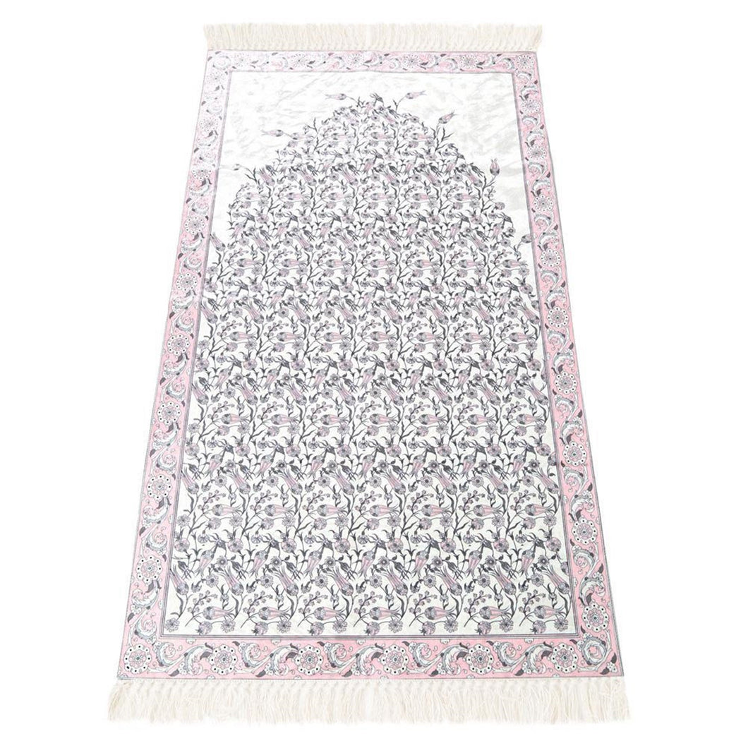 Lux Pink Prayer Mat , Kutahya Flowers, Wedding Gift, Anniversary Gift, Prayer Rug, Dowries Janamaz